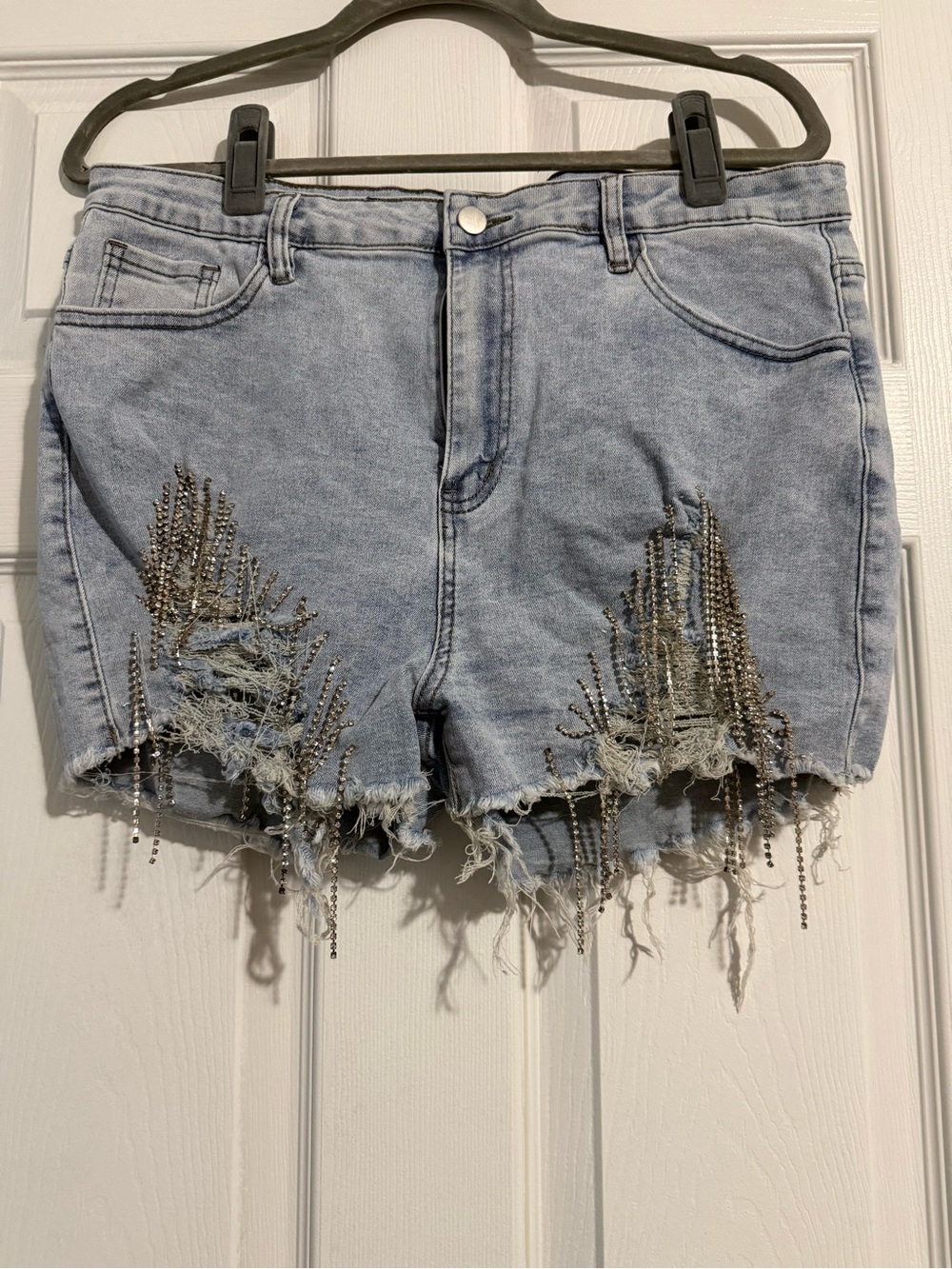 Embellished Light Blue Denim Shorts